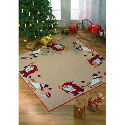 Permin Broderisett Juletreteppe Julenisse og Snømann 175 x 175 cm