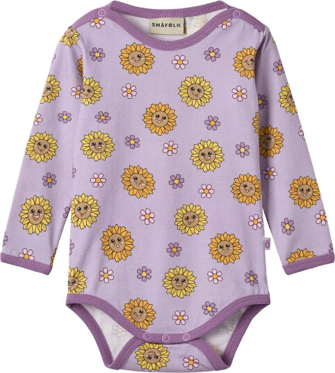 Småfolk Elstar Long Sleeved Baby Body With Sunflowers Purple 62