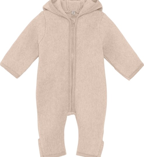 Huttelihut pram suit with ears cotton fleece – camel melange 56