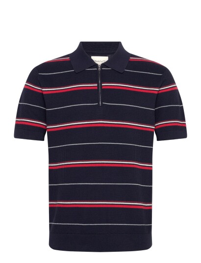 GANT Striped Textured Zip Polo Navy S GANT Striped Textured Zip Polo Navy S