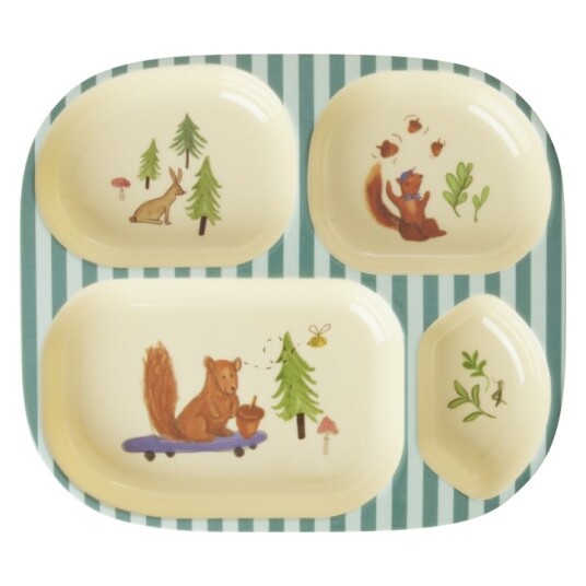 RICE Melamin tallerken Kids 4 Room Blue Happy Forest Print Blå