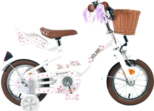 Volare Blossom Barnesykkel 12" Med Kurv Og Håndbrems Hvit