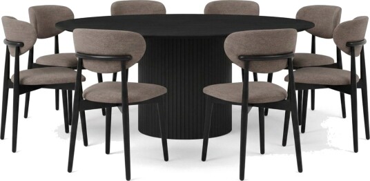 Kopparbo spisegruppe rund 180 cm svart med 8 Molly spisestoler Svart
