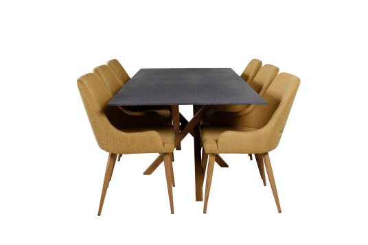 Venture Design Piazza & Plaza spisegruppe Grå/gul 6 st stoler & bord 180 x 90 cm