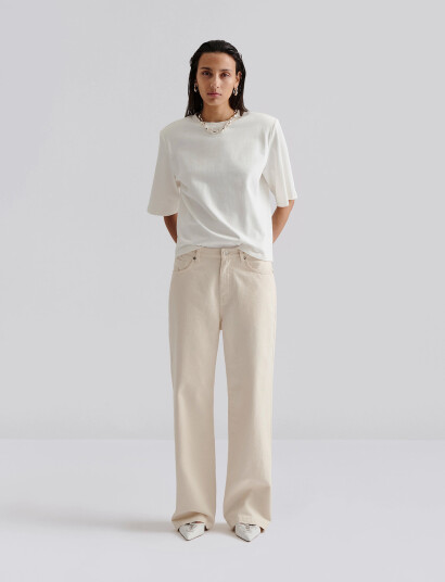 Malina Matilda Slouchy Mid Rise Wide Jeans Cream 27