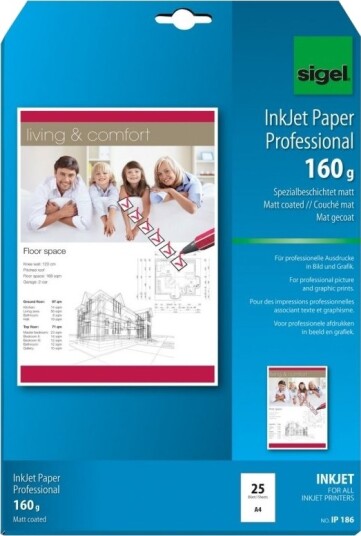 Sigel Ip186 Inkjet Utskrift A4 210X297 Mm Matte 25 Ark 160 G/M² Hvit