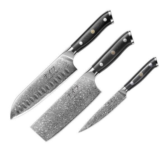 Damaskus by Haws G10 knivsett 3 deler svart Damaskus by Haws G10 knivsett 3 deler svart