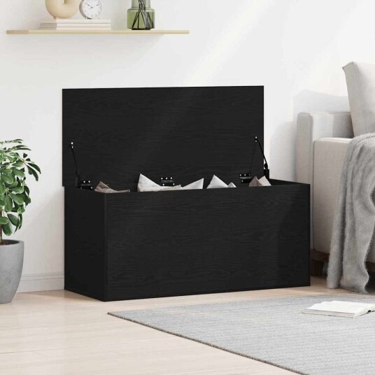Oppbevaringsboks med lokk Svart Eik 100x42x46 cm Konstruert tre