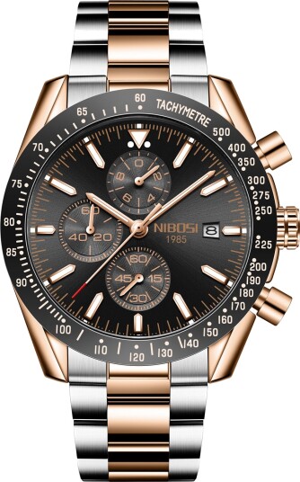Nibosi Trackmaster Rose Gold Silver Black Steel Nibosi Trackmaster Rose Gold Silver Black Steel