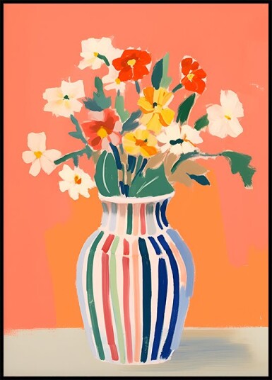 Wildflowers Striped Vase Coral Background Plakat Plakat / 40x50cm