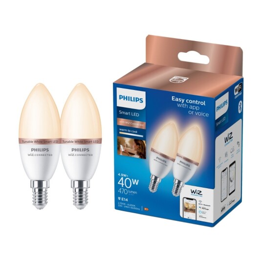 Philips Smartpære TW E14 C37 4.9W 2 stk Philips Smartpære TW E14 C37 4.9W 2 stk