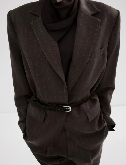 Mango Pinstripe Suit Blazer Brown L Mango Pinstripe Suit Blazer Brown L
