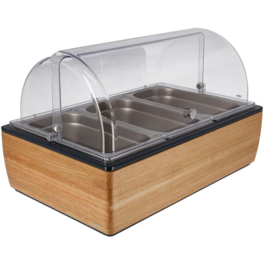 VEGA Buffetsystem komplett Montana eik 10 cm rustfritt stål 3 x GN 1/3; Størrelse GN 1/1, 55.4x35.2x29.9 cm (LxBxH); Eik/Transparent/Stålgrå; Rektangulær