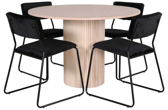 Venture Design Bianca & Kenth spisegruppe Svart/whitewash 4 stoler & bord 110 cm