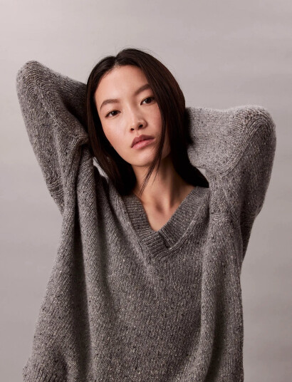 Calvin Klein Jeans Chunky Neps V Neck Sweater - Grey - S