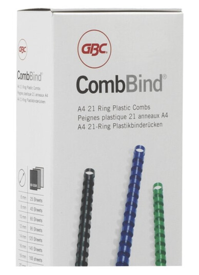 Gbc Combbind - 12 Mm - 21 Ringer - A4 210 X 297 Mm - 95 Ark - Svart - 100 Stk Plastbindekam - For P/N: 2101435 4400399 Ib271106 Ib271717