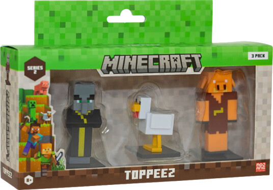 Minecraft Figur S2 Toppeez 3 stk 6 cm Evoker Chicken og Piglin 145456