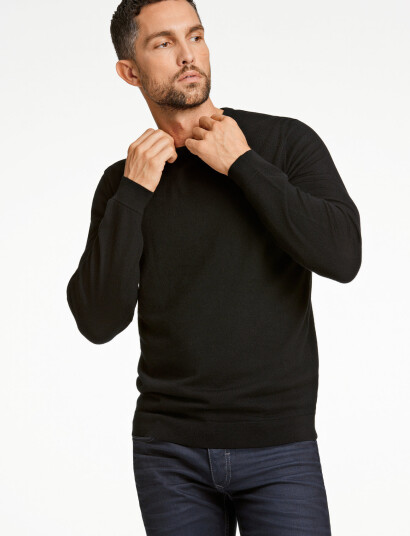 Lindbergh Black 100 % Merino Crew Neck Knit - Black - XL