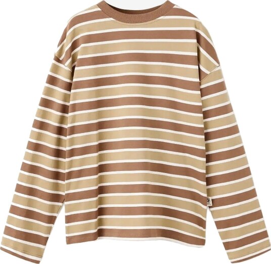 Mango Striped Cotton T Shirt MEDIUM BROWN 7 8