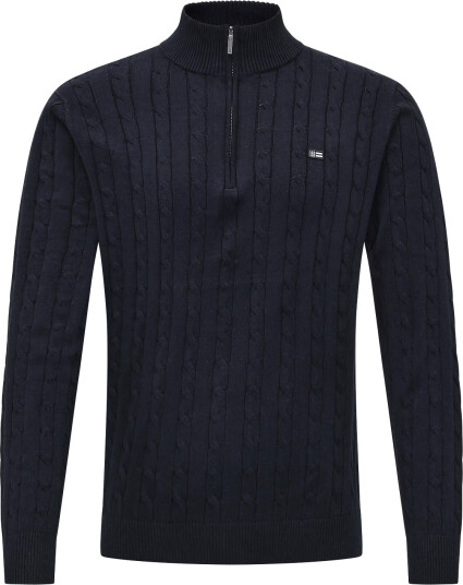 Lexington Clothing Cotton Cable Knitted Half Zip Sweater   Navy   L