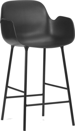 Normann Copenhagen Form Barkrakk med Ryggstøtte og Armlener H65 cm Sort/ Sort Stål
