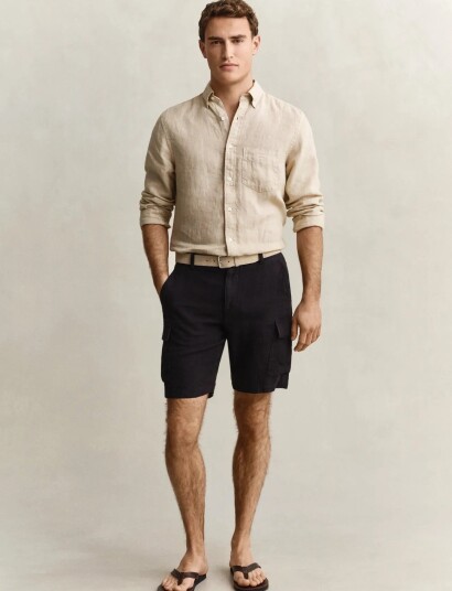 GANT Reg Linen Cargo Shorts Black 29