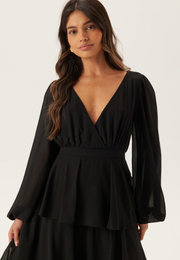 Goddiva Long Sleeve Tiered Maxi Dress Goddiva Long Sleeve Tiered Maxi Dress