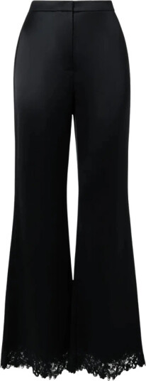 By Malina Bukser Marine Satin Lace Hem Trousers Svart