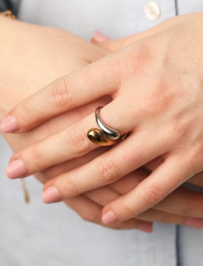 Timi of Sweden Ava Mixed Metal Ring Stainless Steel Silver 53