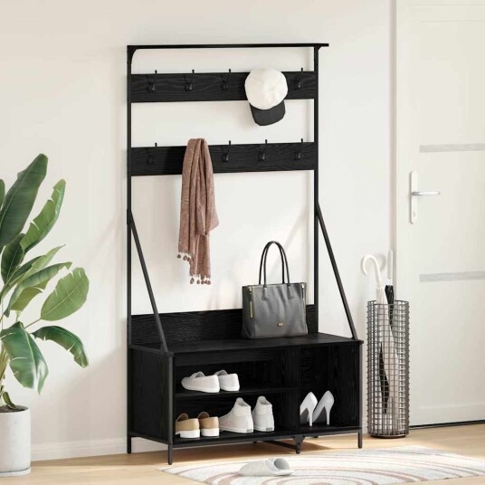Klesstativ med hylle Svart Eik 100 x 41 x 184 cm Konstruert tre Klesstativ med hylle Svart Eik 100 x 41 x 184 cm Konstruert tre