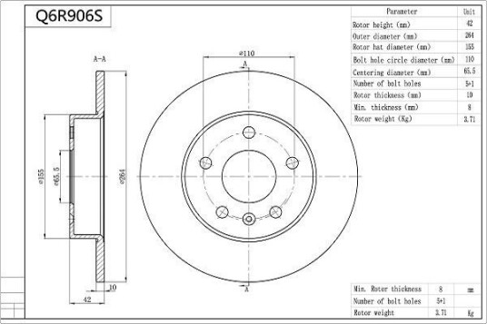 Bremseskive AISIN Q6R906S Bremseskive AISIN Q6R906S