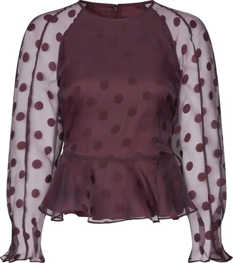 STINE GOYA 2069 Organza Sheer Peplum Top   Burgundy   XL