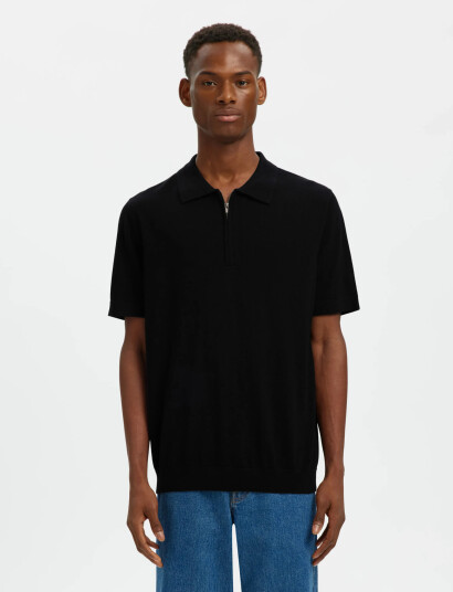 Selected Slhtray Ss Knit Half Zip Polo Noos Black M