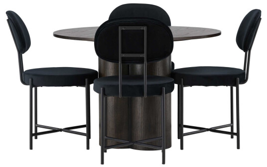 Venture Design Olivia & Stella spisegruppe Svart/mokka 4 stoler & bord 110 cm
