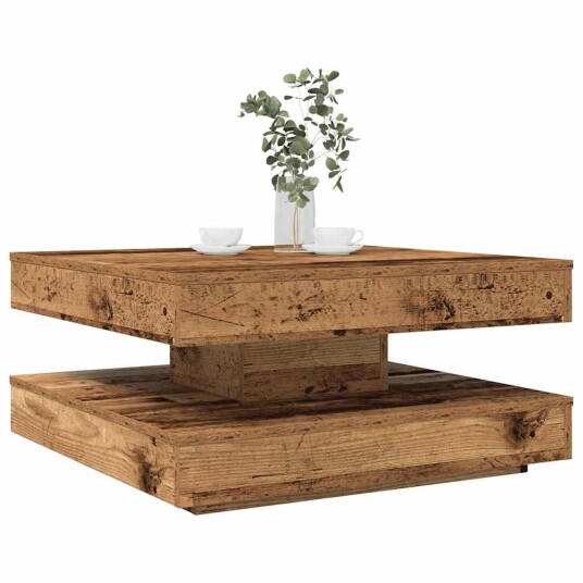 Salongbord 360 graders roterbart gammelt tre 70x70x34,5 cm