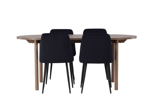 Venture Design Andy & Night spisegruppe Svart/natur 4 stoler & bord 180 x 90 cm