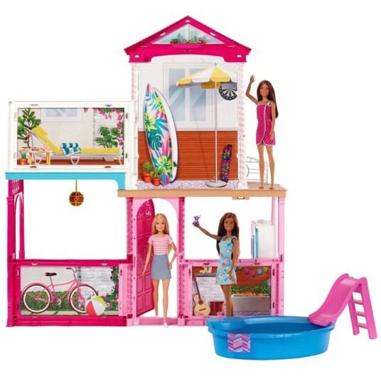 Barbie Dukkehus Estate 2 Etasjer Med Møbler Og 3 Dukker