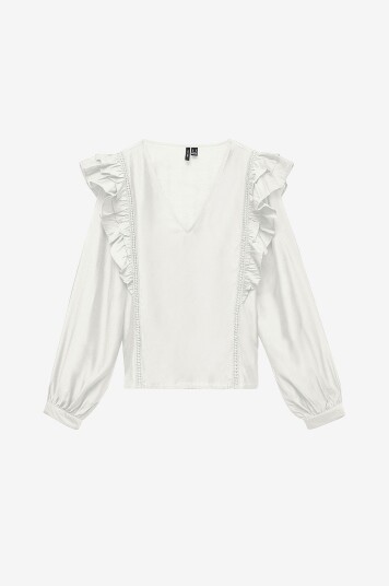 Vero Moda   Bluse vmBliss L/S Detail Frill Wvn   Hvit