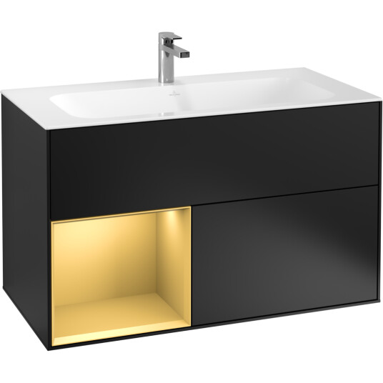 VILLEROY & BOCH FINION SERVANTSKAP 100 SVART MATT LAKK EMOTION-LYS, VENSTRESTILT MATT GULL HYLLE VILLEROY & BOCH FINION SERVANTSKAP 100 SVART MATT LAKK EMOTION-LYS, VENSTRESTILT MATT GULL HYLLE