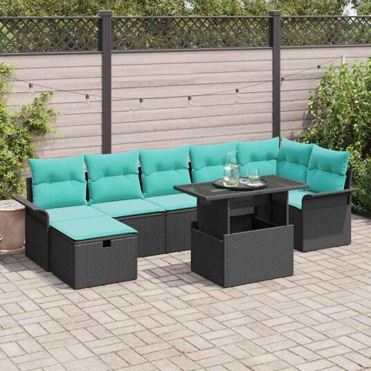 vidaXL Hagesofa Set 8 stk. Svart polyrotting