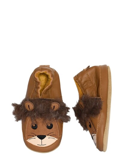 Melton Lion Leather Slippers   Brown   22/23