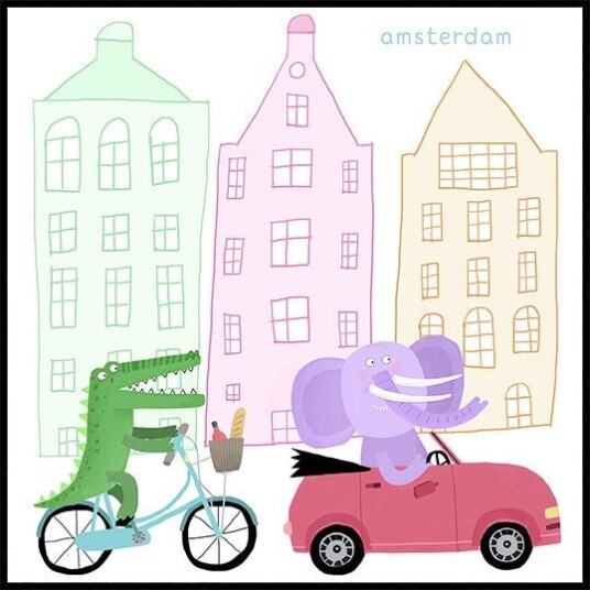 A Crocodile on a Bicycle and an Elephant in a Car Poster Plakat / 30x30cm