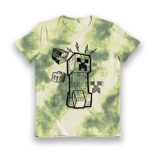 Minecraft T-skjorte Creeper Sketch Tie Dye 134-140 / 9-10 år Barn