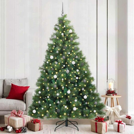 Kunstig juletre med 300 LED med stativ grønn 240 cm PE og PVC Kunstig juletre med 300 LED med stativ grønn 240 cm PE og PVC