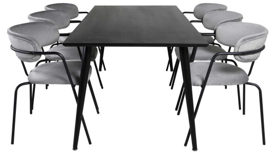 Venture Design Dipp & Arrow spisegruppe Svart/grå 6 st stoler & bord 180 x 90 cm