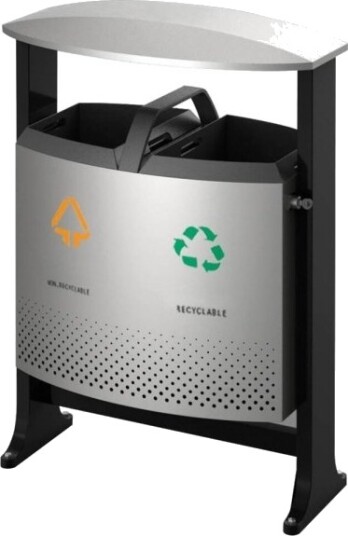 Udendørs Affaldsspand V Part Sort Mat Stål 2 Rums 2X39 L Med Inderspand I Plast Til Tungt ...