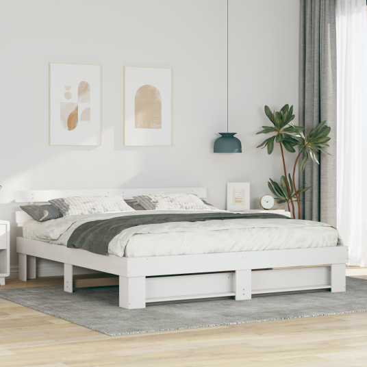 Sengestamme med hodegjerde Hvit 200 x 200 cm Heltre furu
