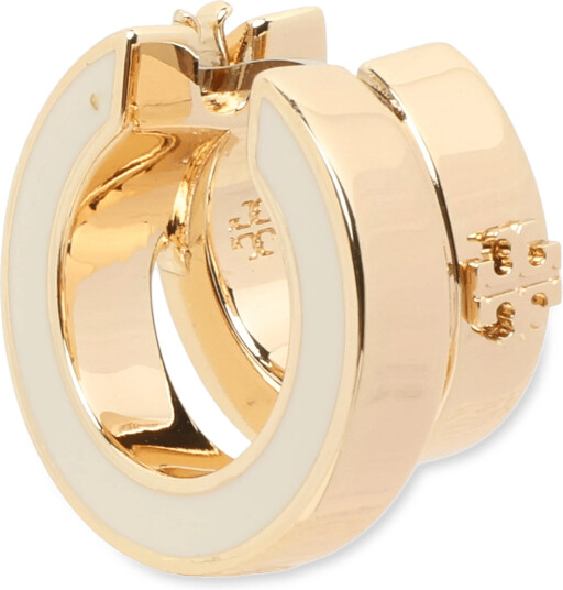 Tory Burch Icon Enamel Double Hoop Earrings Gold ONE SIZE Tory Burch Icon Enamel Double Hoop Earrings Gold ONE SIZE