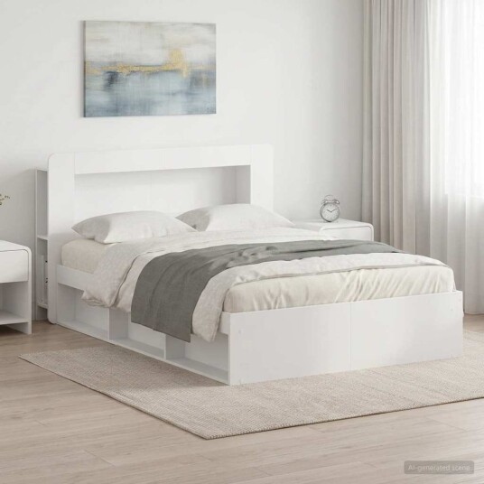 Sengeramme med oppbevaring Hvit 160 x 200 cm Konstruert tre