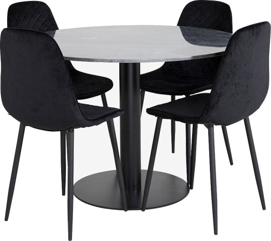 Venture Home Spisegruppe Estelle med 4 stk spisestoler Polar Svart Venture Home Spisegruppe Estelle med 4 stk spisestoler Polar Svart